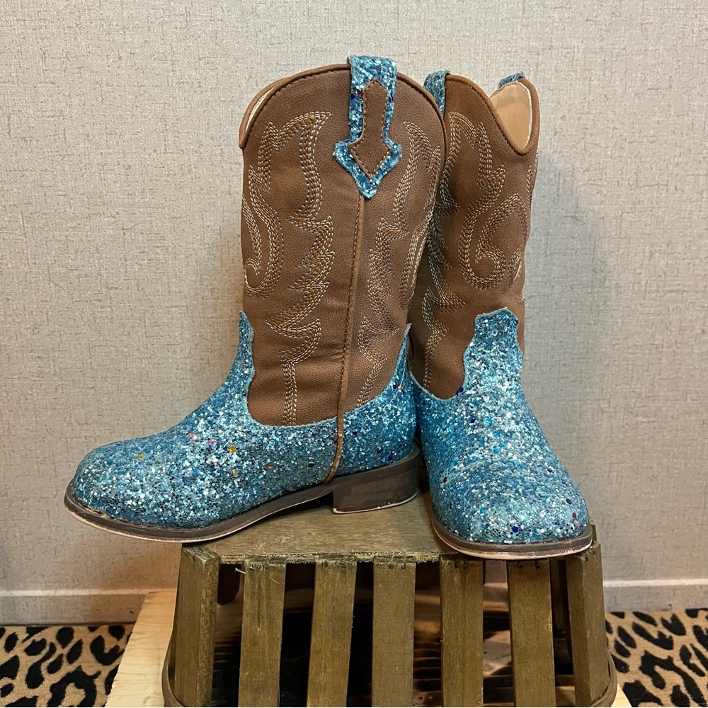 Kids Glitter Cowboy Boots - Blue and Brown